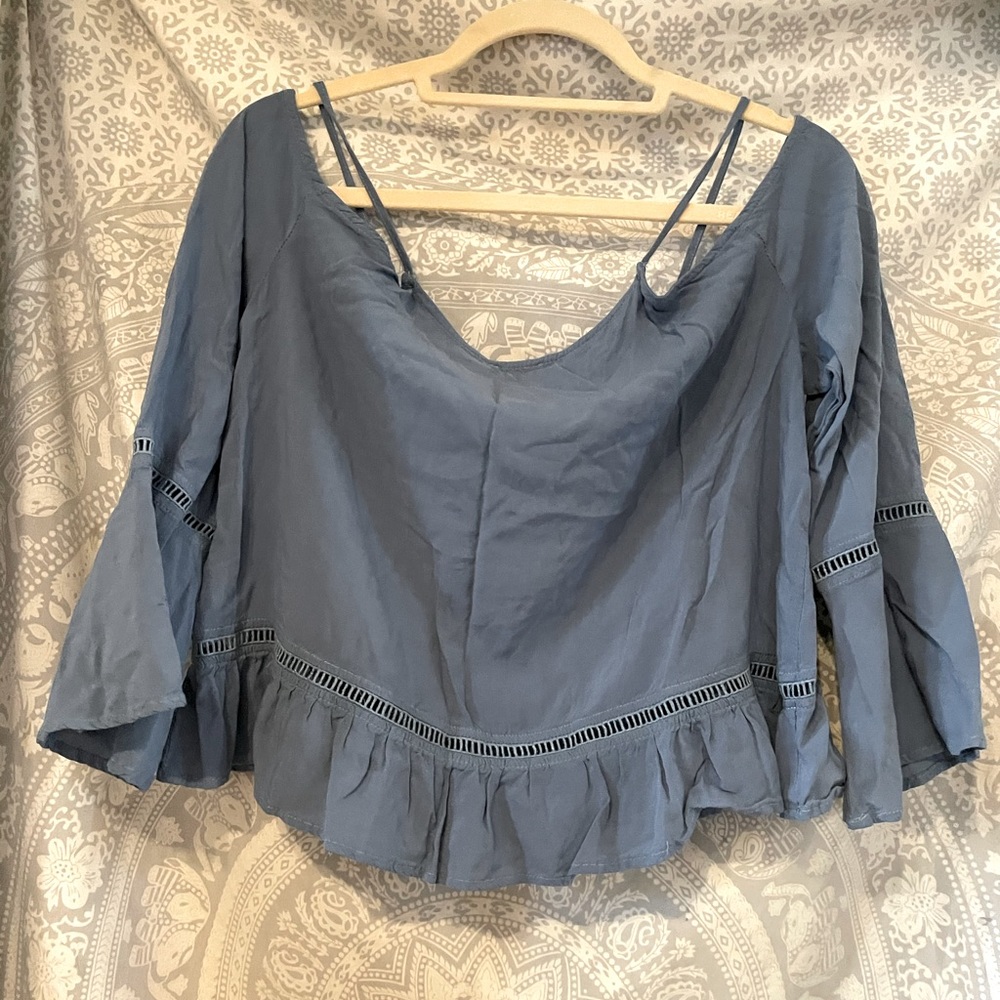 Blue off the shoulder blouse